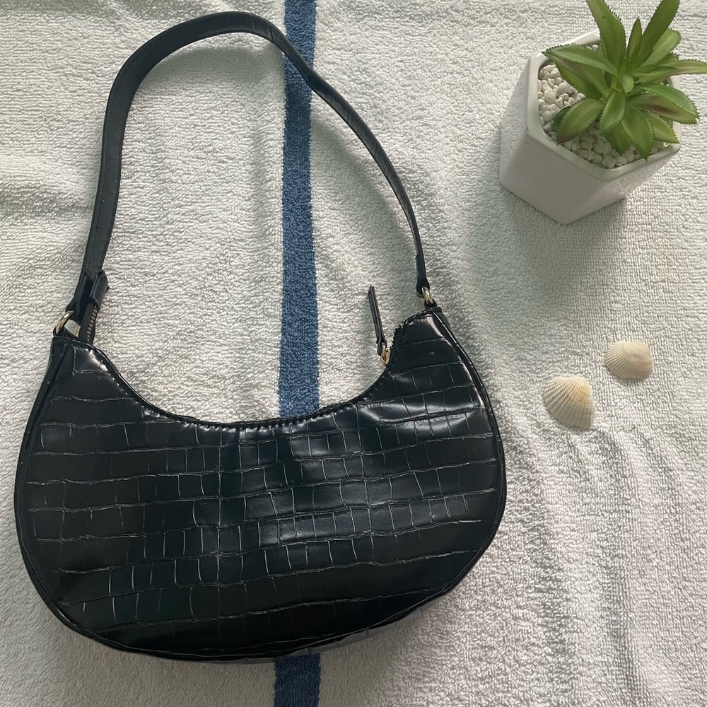 Black crocodile shoulder bag